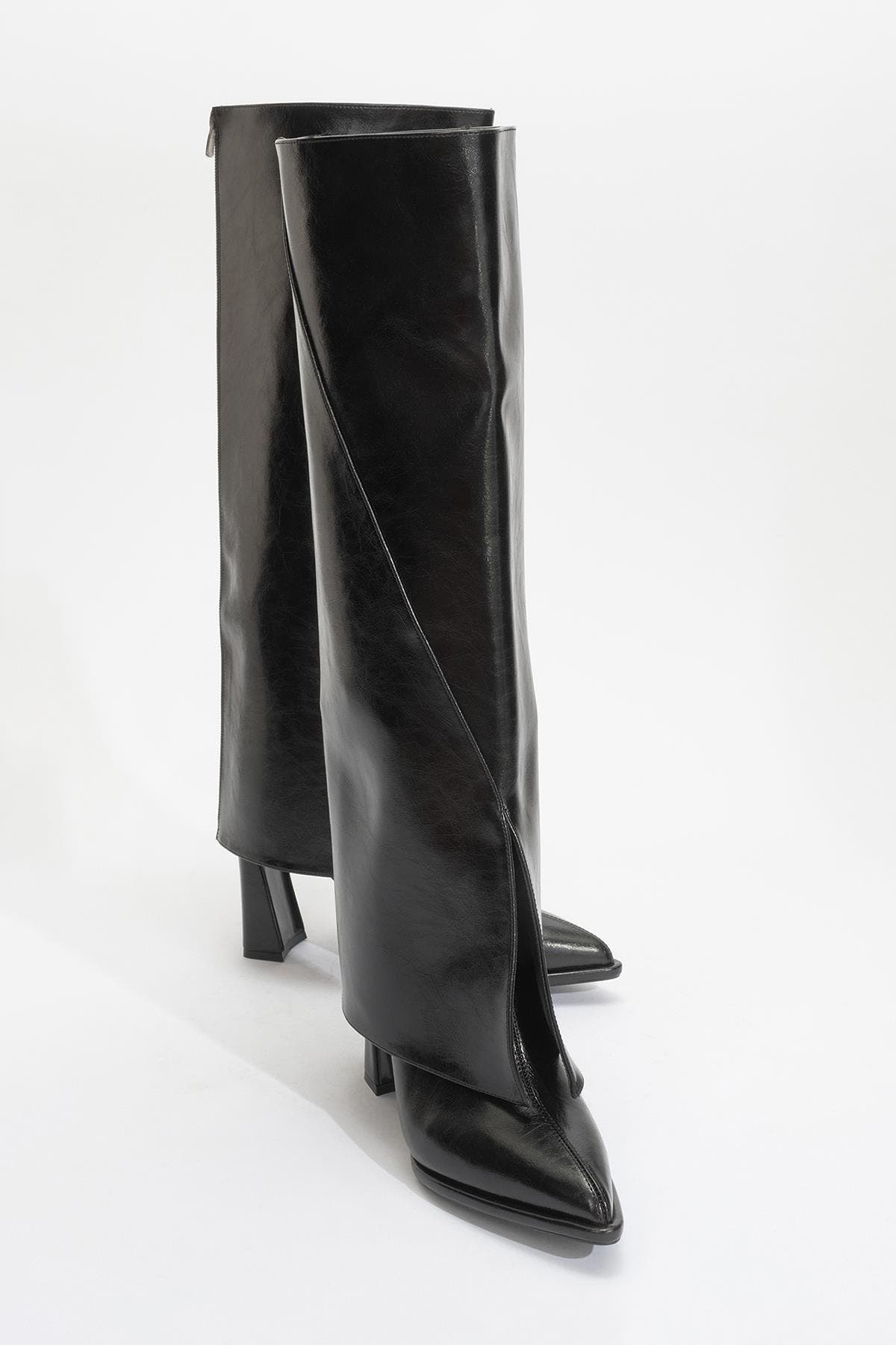 Prologue Shoes Aja Block Heel Convertible Knee High Boot, Main, color, Black Faux Leather
