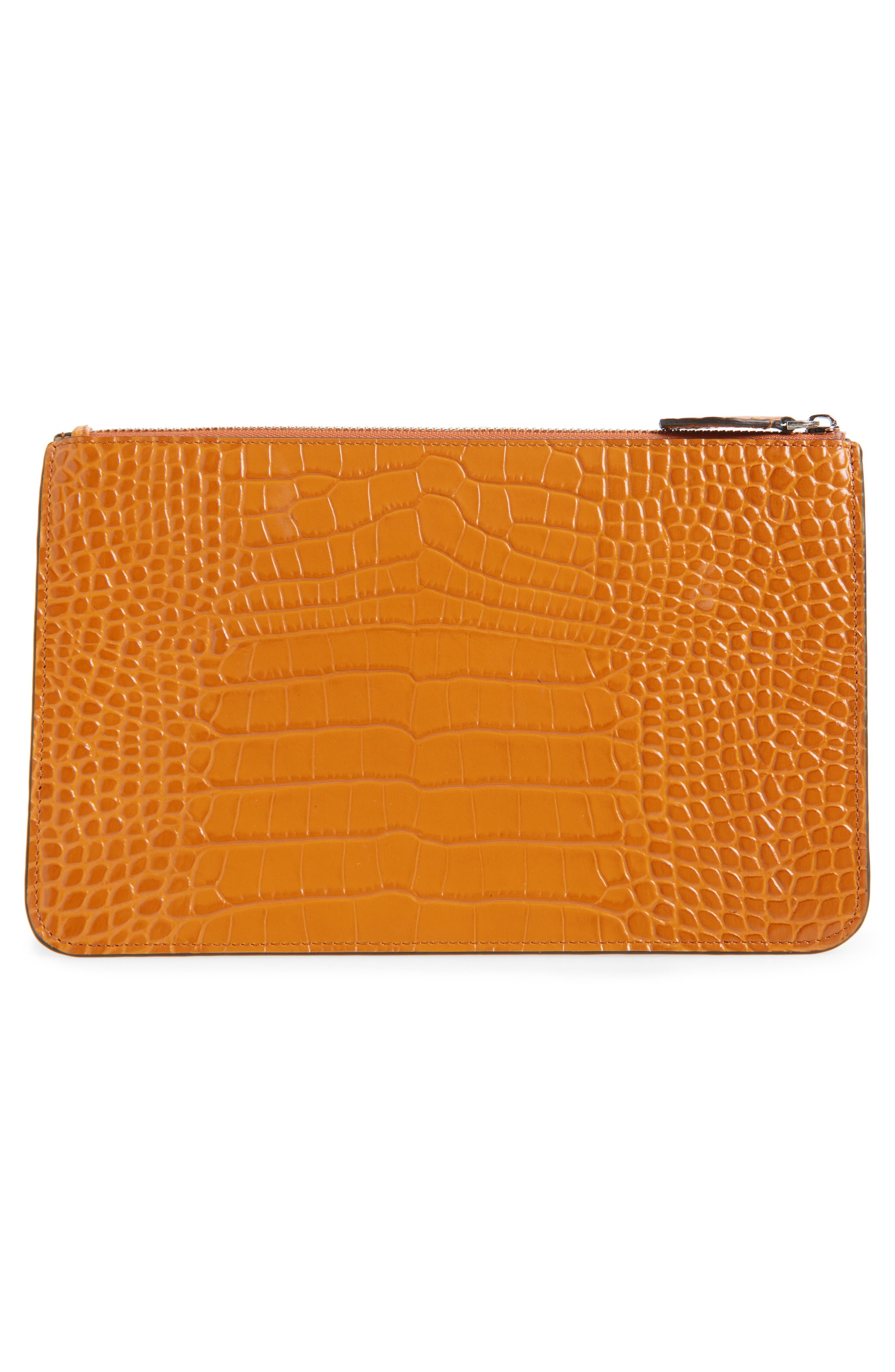 Threefold Croc Embossed Leather Clutch, Alternate, color, TANGERINE