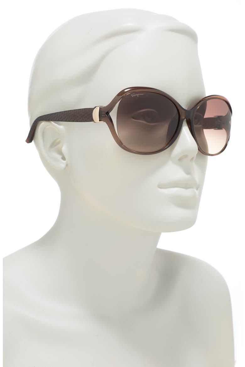 Salvatore Ferragamo 61mm Round Sunglasses, Alternate, color, LITE BROWN