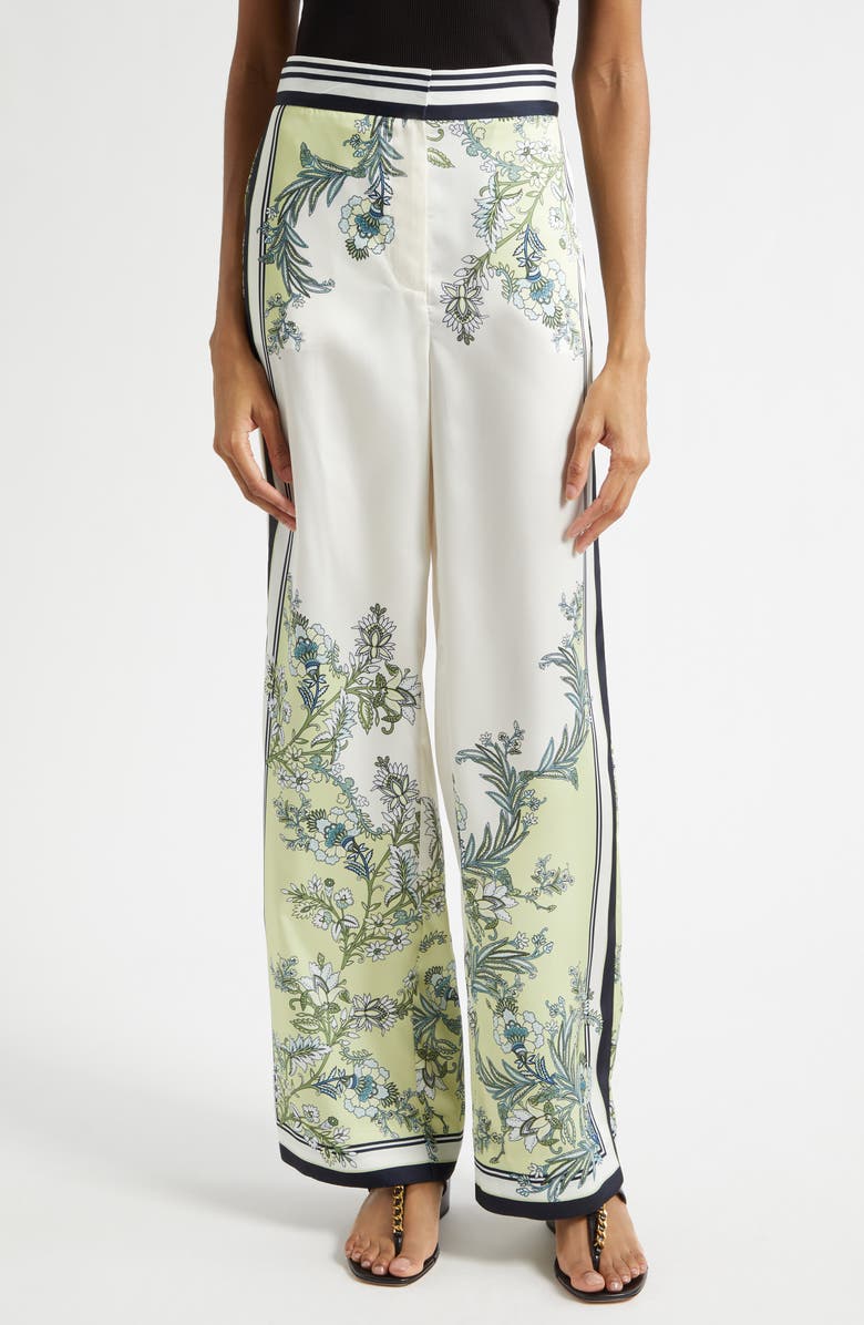 Veronica Beard Grigore High Waist Wide Leg Floral Print Pants, Main, color, Light Pistachio Multi