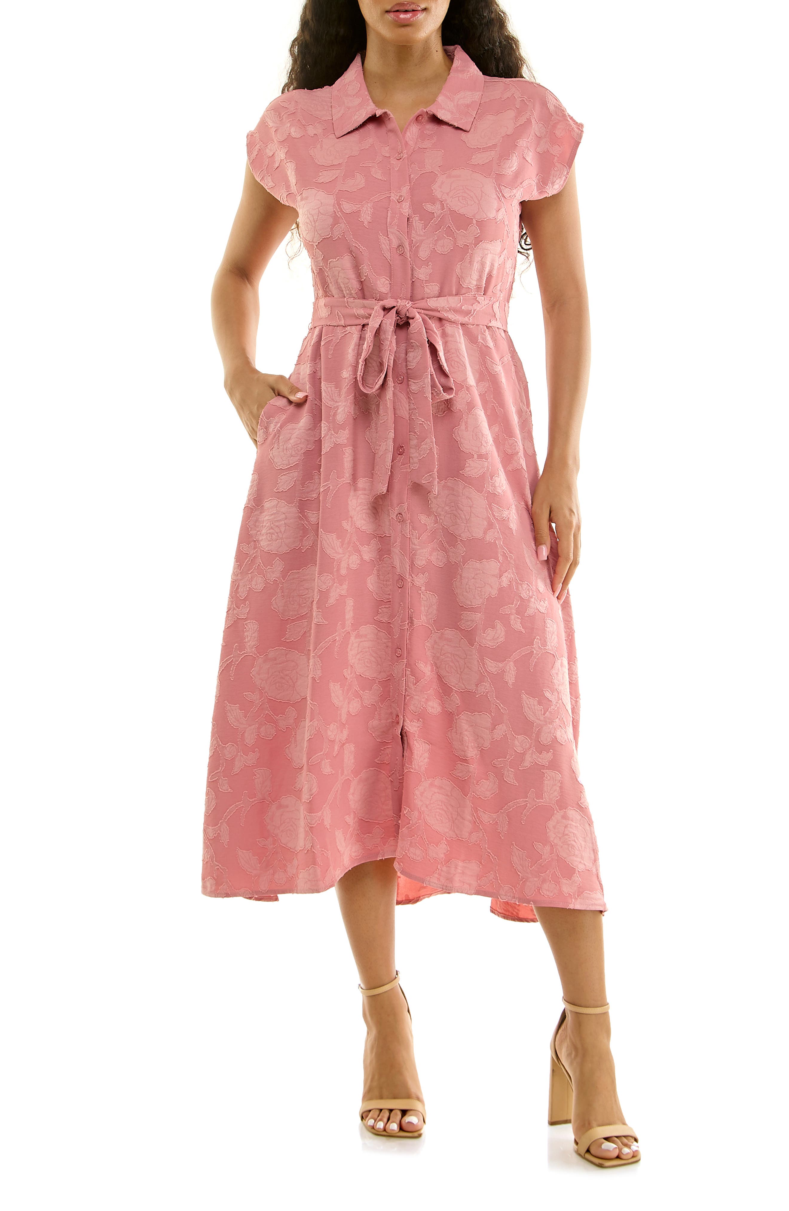 Nina Leonard Floral Cap Sleeve Shirtdress