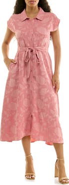 Nina Leonard Floral Cap Sleeve Shirtdress