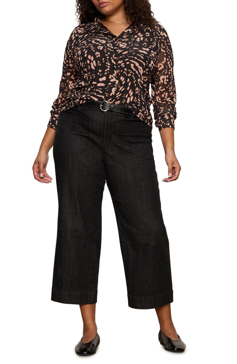 Sanctuary Fitted Mesh Button-Up Shirt, Alternate, color, Nocturnal Black