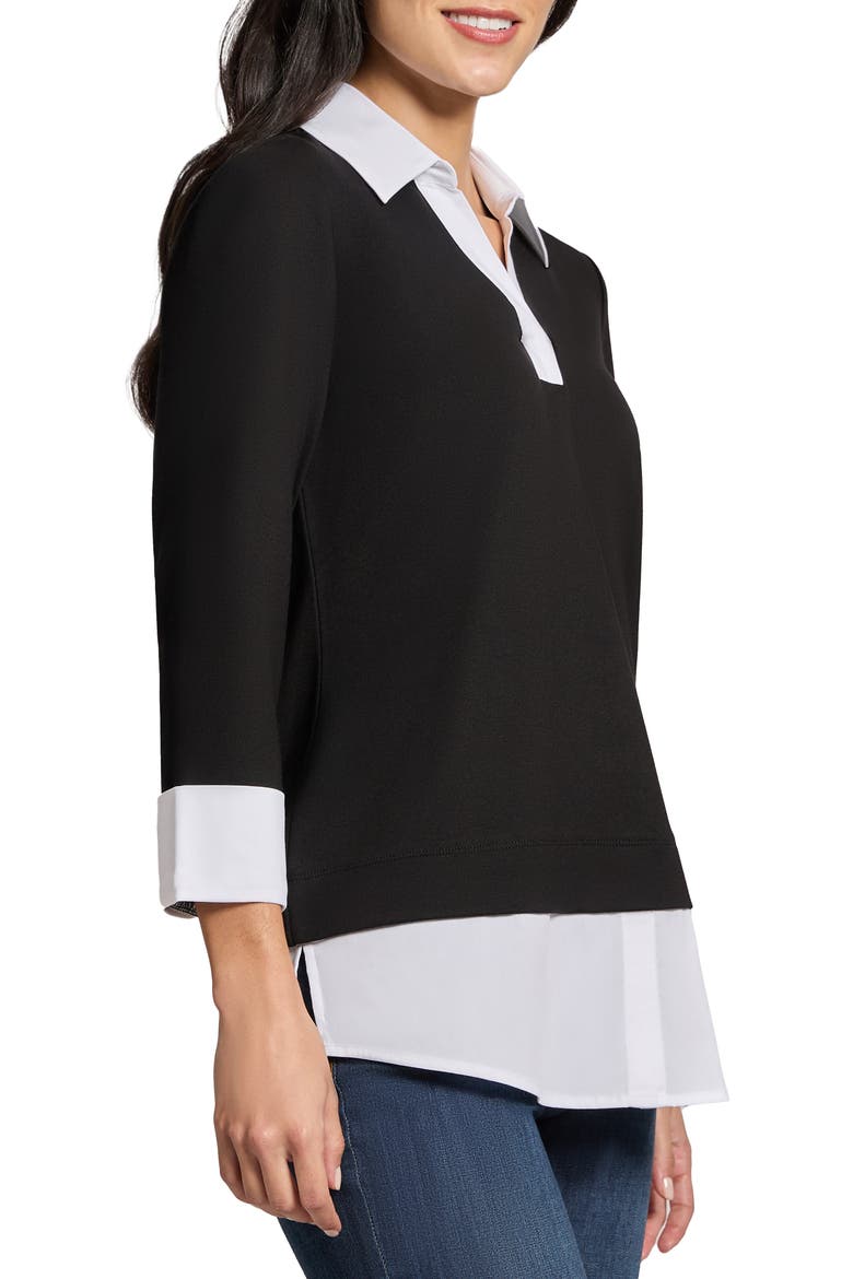 Serenity Poplin Trim Knit Top, Alternate, color, JONES BLACK/ NYC WHITE