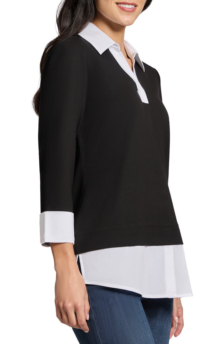 Jones New York Serenity Poplin Trim Knit Top, Alternate, color,