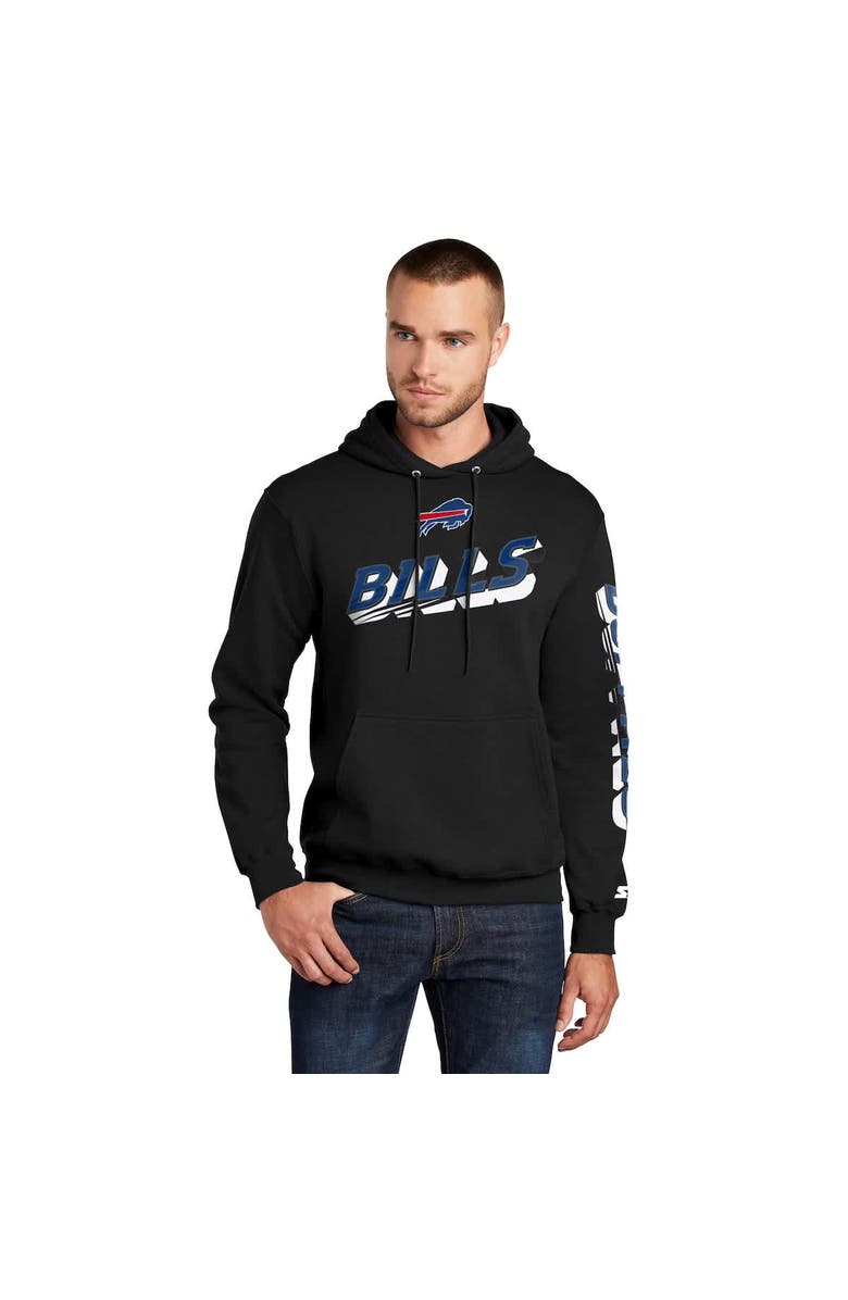 STARTER Men's Starter Black Buffalo Bills Wordmark Logo Pullover Hoodie, Alternate, color, Black