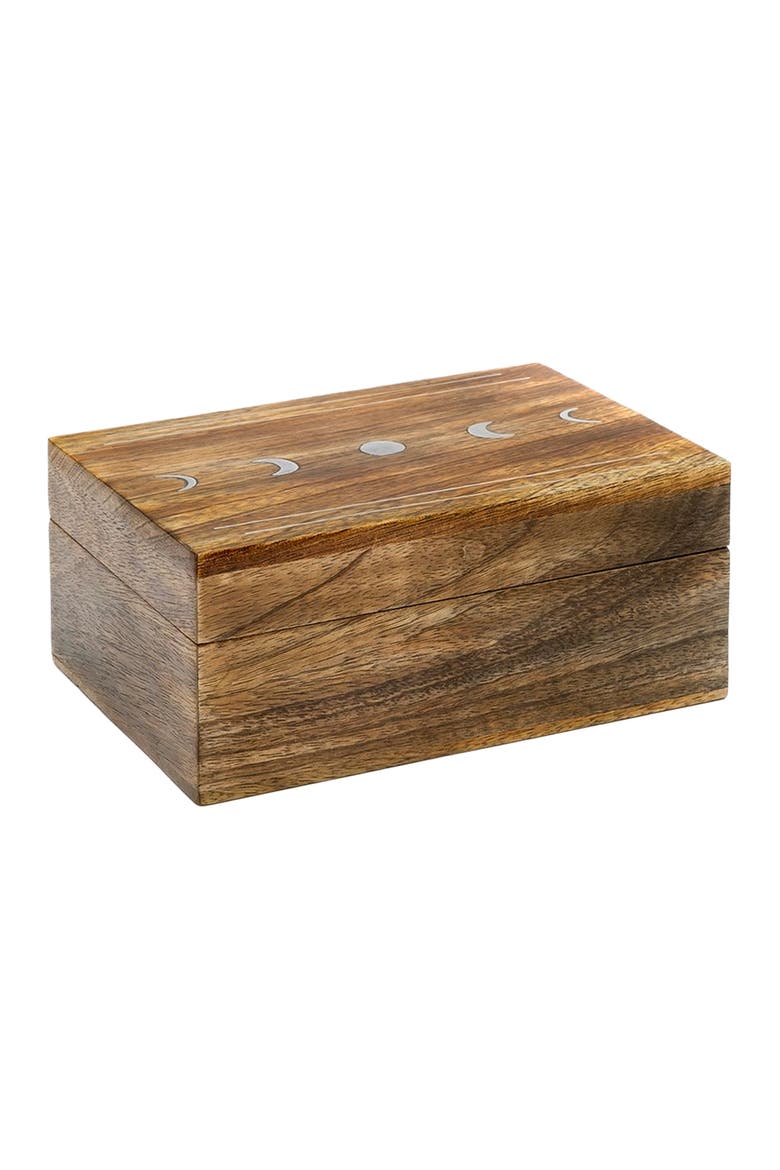 Indukala Moon Phase Jewelry Box With Tray - Wood Brass Inlay, Main, color, Silver/Brown