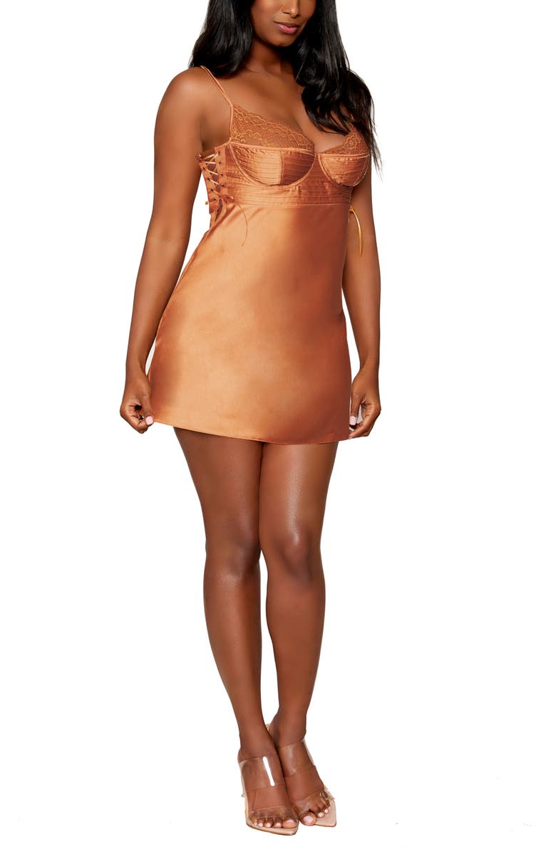 Dreamgirl Underwire Satin Chemise, Alternate, color, 