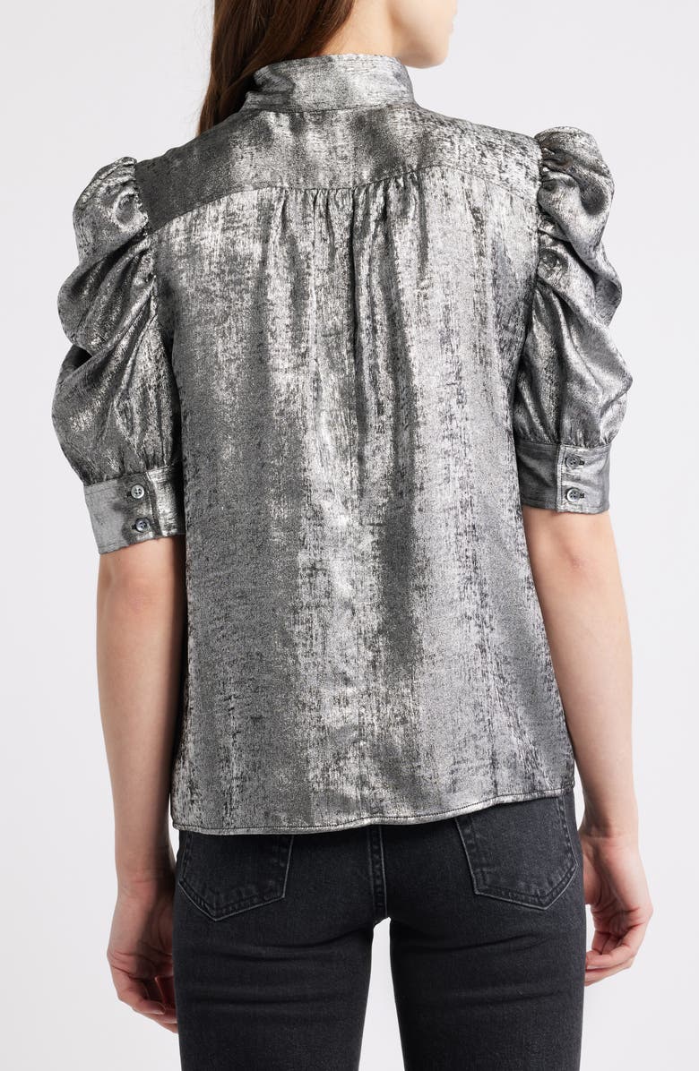 FRAME The Gillian Shiny Puff Sleeve Button-Up Shirt, Alternate, color, Gunmetal