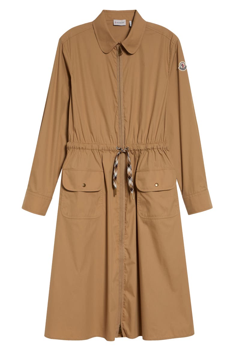 Long Sleeve Cotton & Nylon Zip Shirtdress, Alternate, color, BEIGE