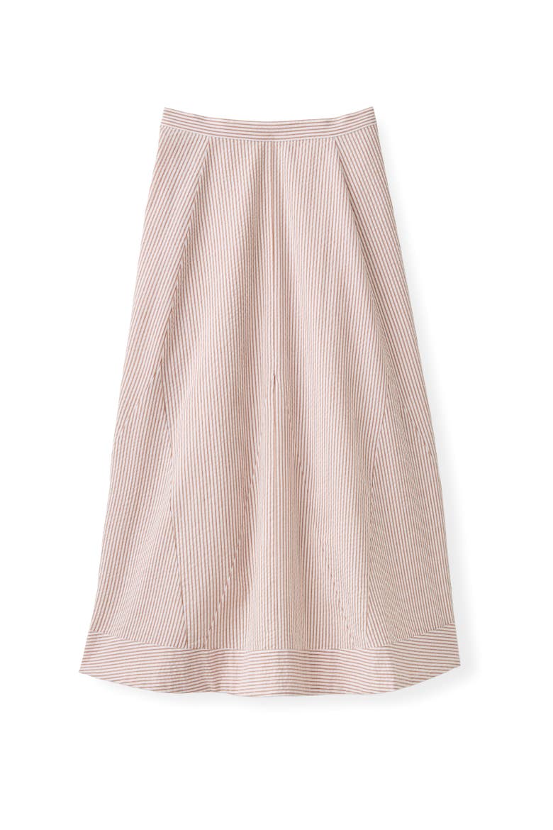 Liberty Seersucker Midi Skirt, Main, color, Camel Stripe