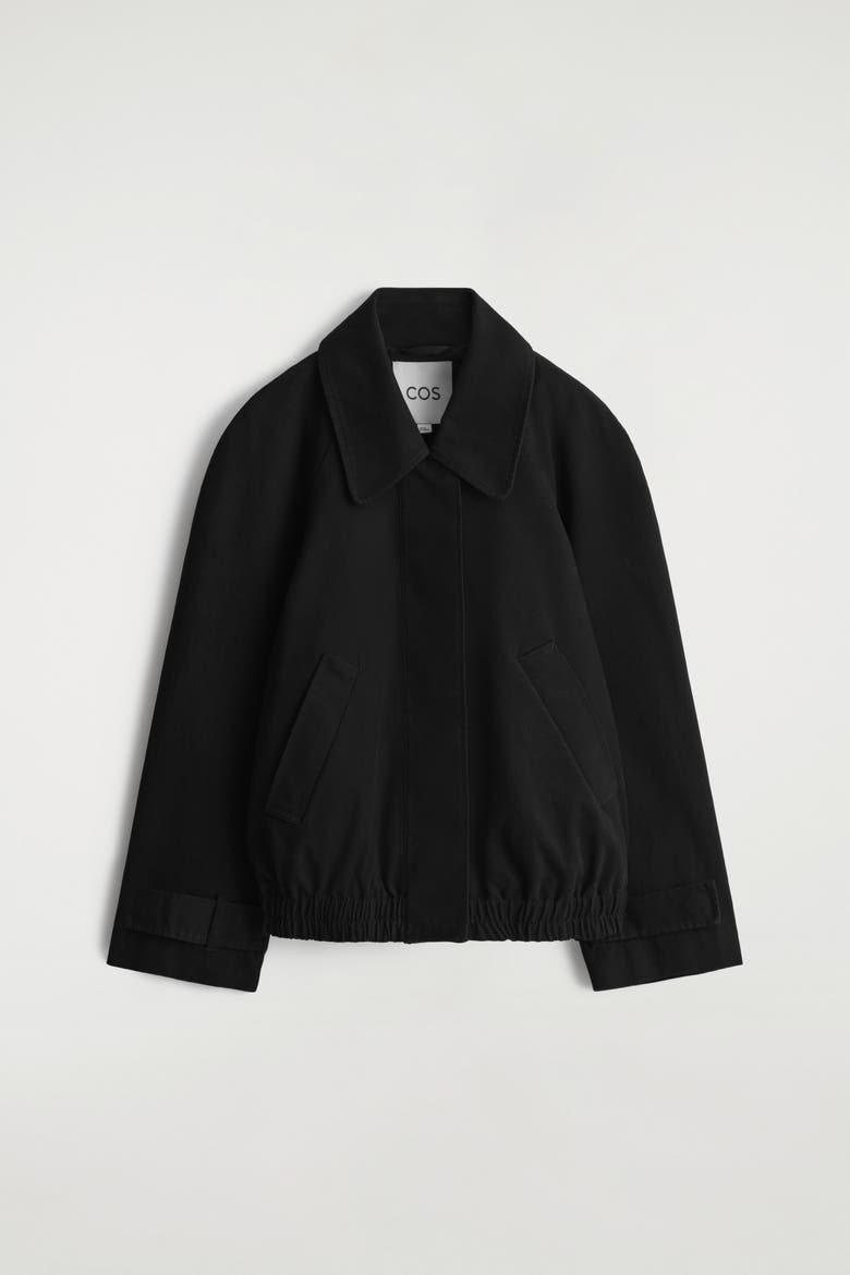 Rounded Cotton Blouson Jacket, Alternate, color, BLACK