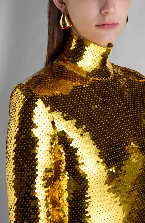 Shop Bottega Veneta Sequin Long Sleeve Knit Gown In 8480 Gold