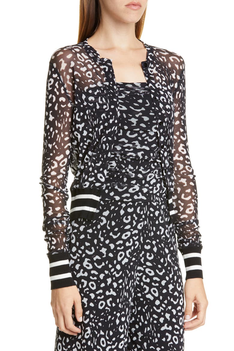 Graphic Leopard Print Tulle Bomber Jacket, Alternate, color, NERO