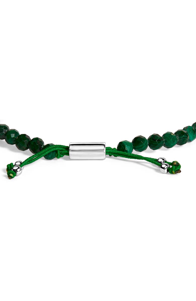 Haus of Brilliance Sterling Silver Malachite Bead Station Bracelet with Bolo Clasp, Alternate, color, Silver