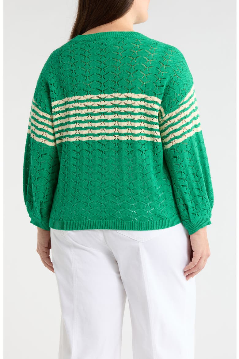 Wave Pointelle Sweater, Alternate, color, GOLF GREEN/ IVORY