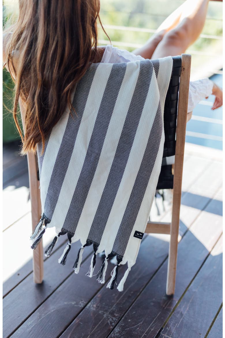 Cabana Striped Turkish Cotton Towel, Alternate, color, BLACK