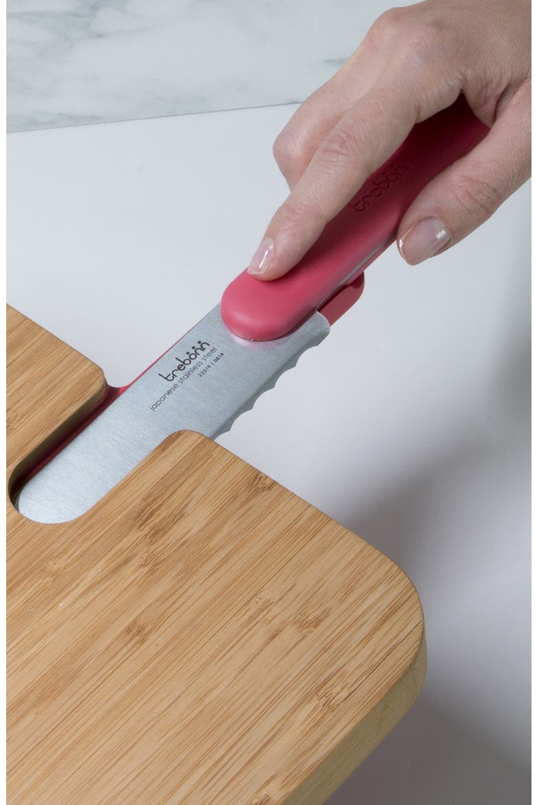 Bamboo Chopping Board with Serrated Bread Knife, Alternate, color, PINK