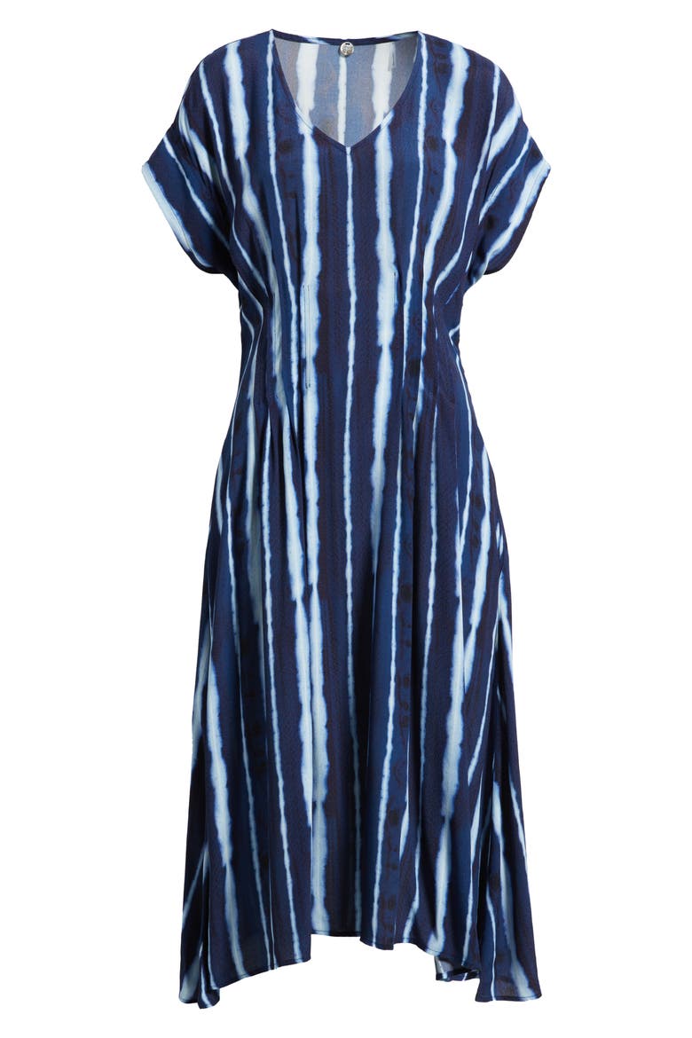 Lana Shibori Stripe Short Sleeve Midi Dress, Alternate, color, INK STRIPE