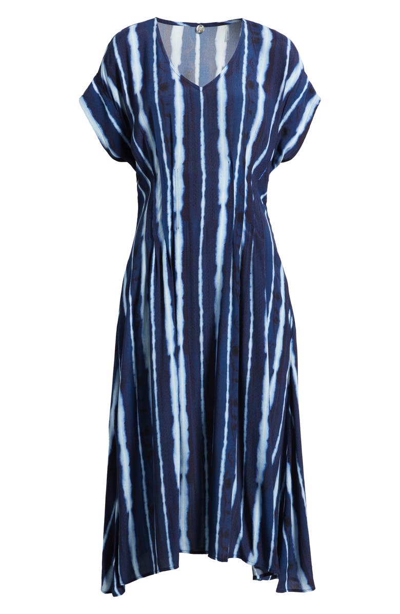 MARGARET O'LEARY Lana Shibori Stripe Short Sleeve Midi Dress, Alternate, color, Ink Stripe