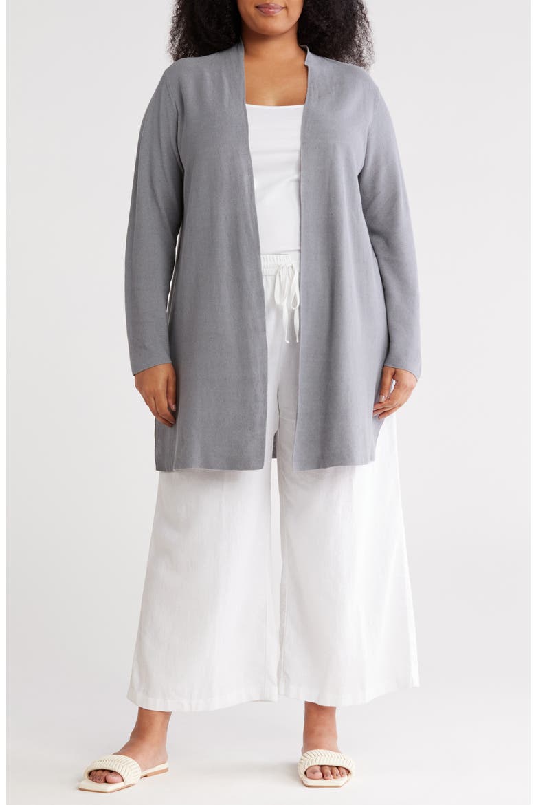 Longline Organic Linen & Organic Cotton Cardigan, Main, color, STEEL