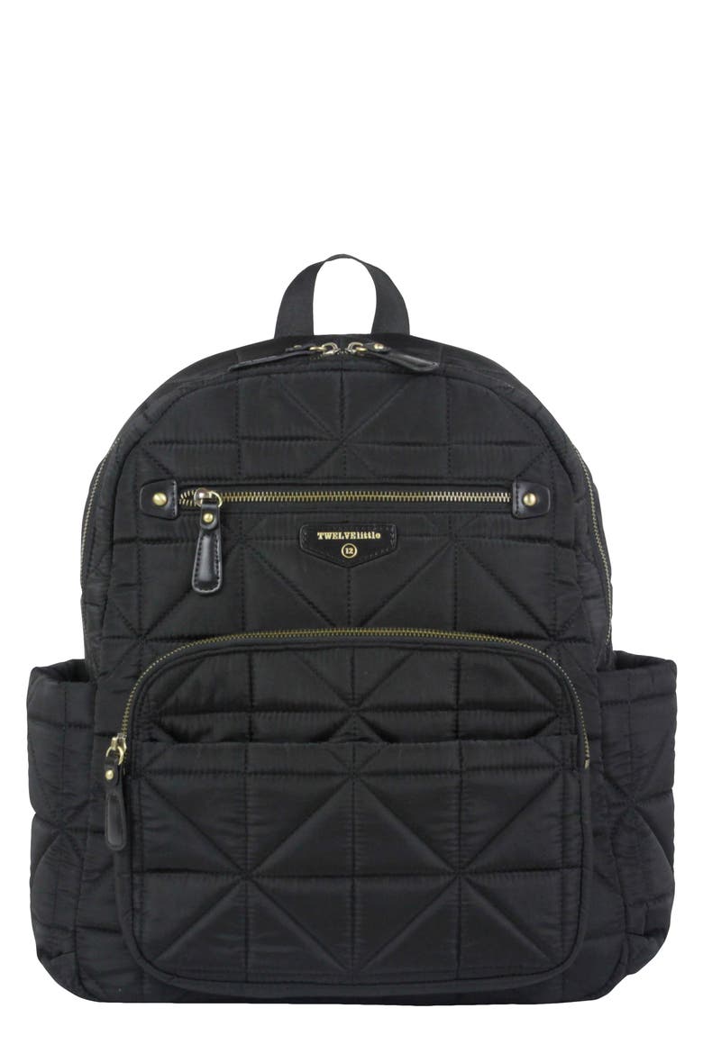 Quilted Water Resistant Nylon Diaper Backpack, Main, color, BLACK