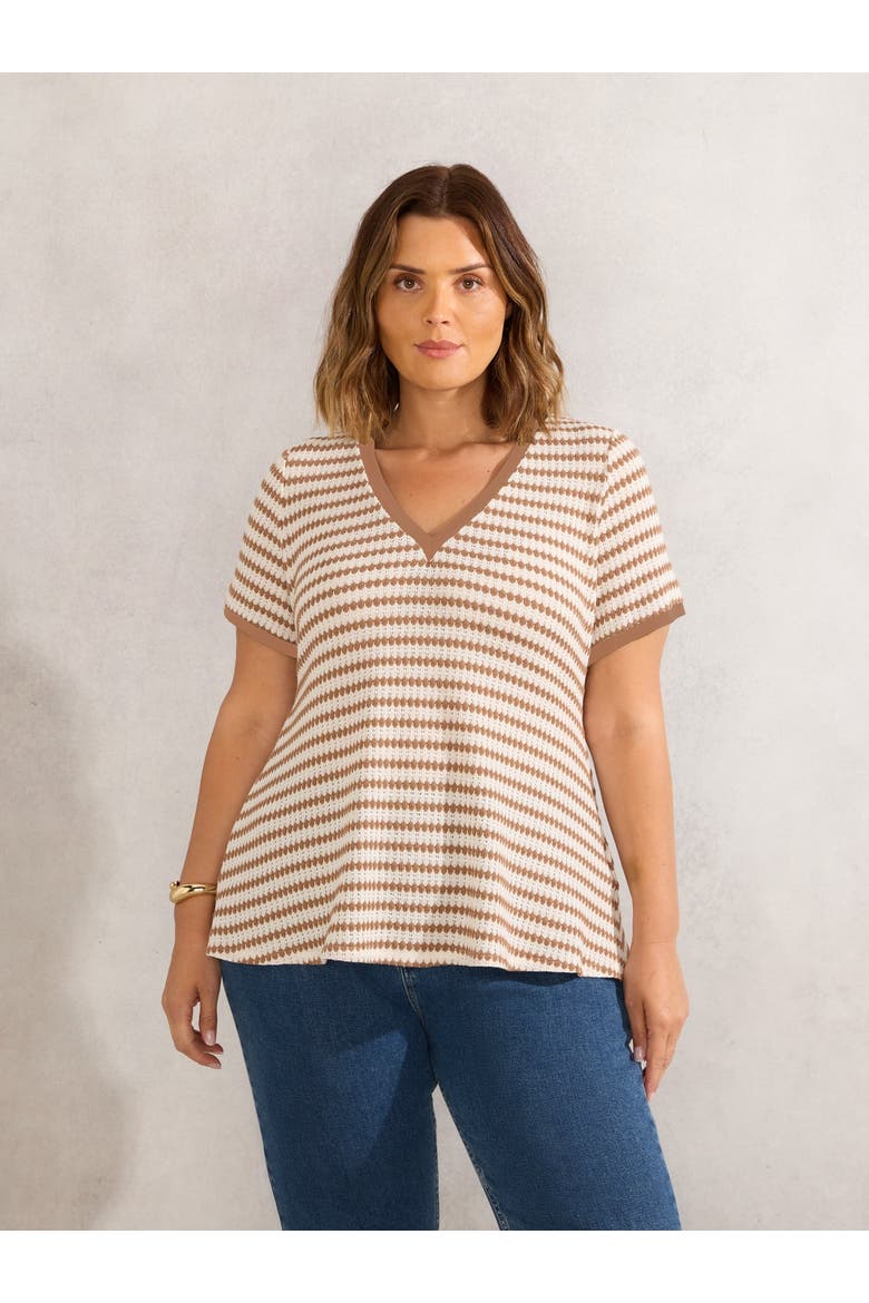Contrast Stripe Crochet Top, Main, color, Multi / TAN
