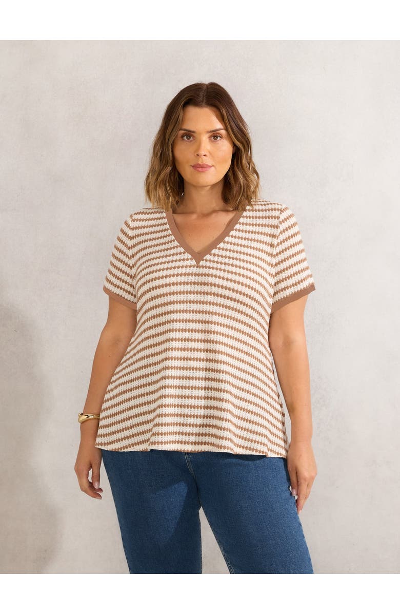Live Unlimited Contrast Stripe Crochet Top, Main, color, Multi / Tan