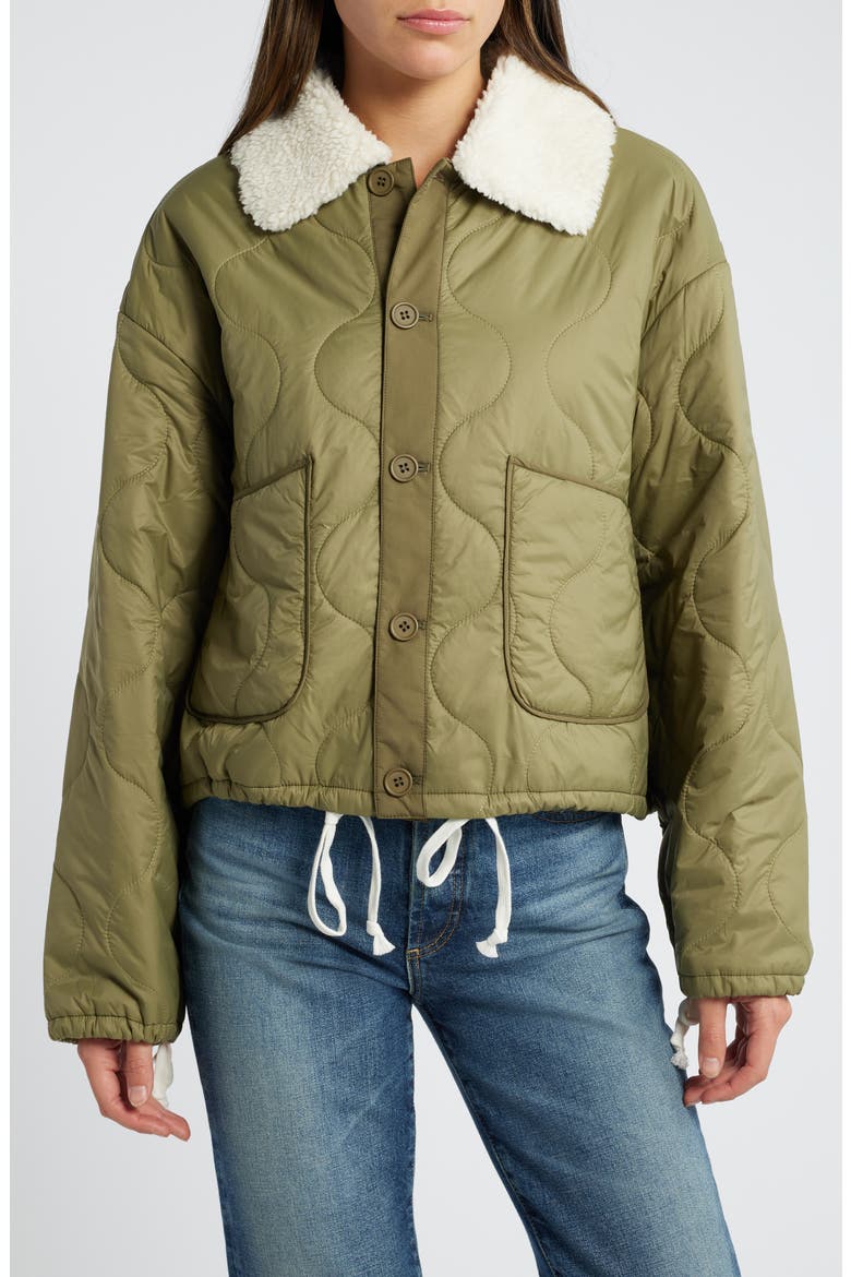 The Army Brat Quilted Water Resistant Faux Fur Collar Jacket, Alternate, color, RANK AND FILE
