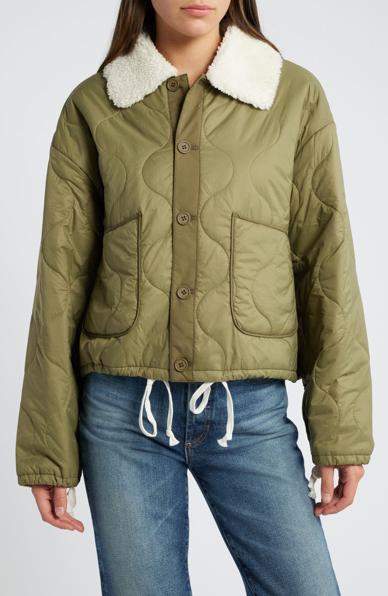 MOTHER The Army Brat Quilted Water Resistant Faux Fur Collar Jacket, Alternate, color,