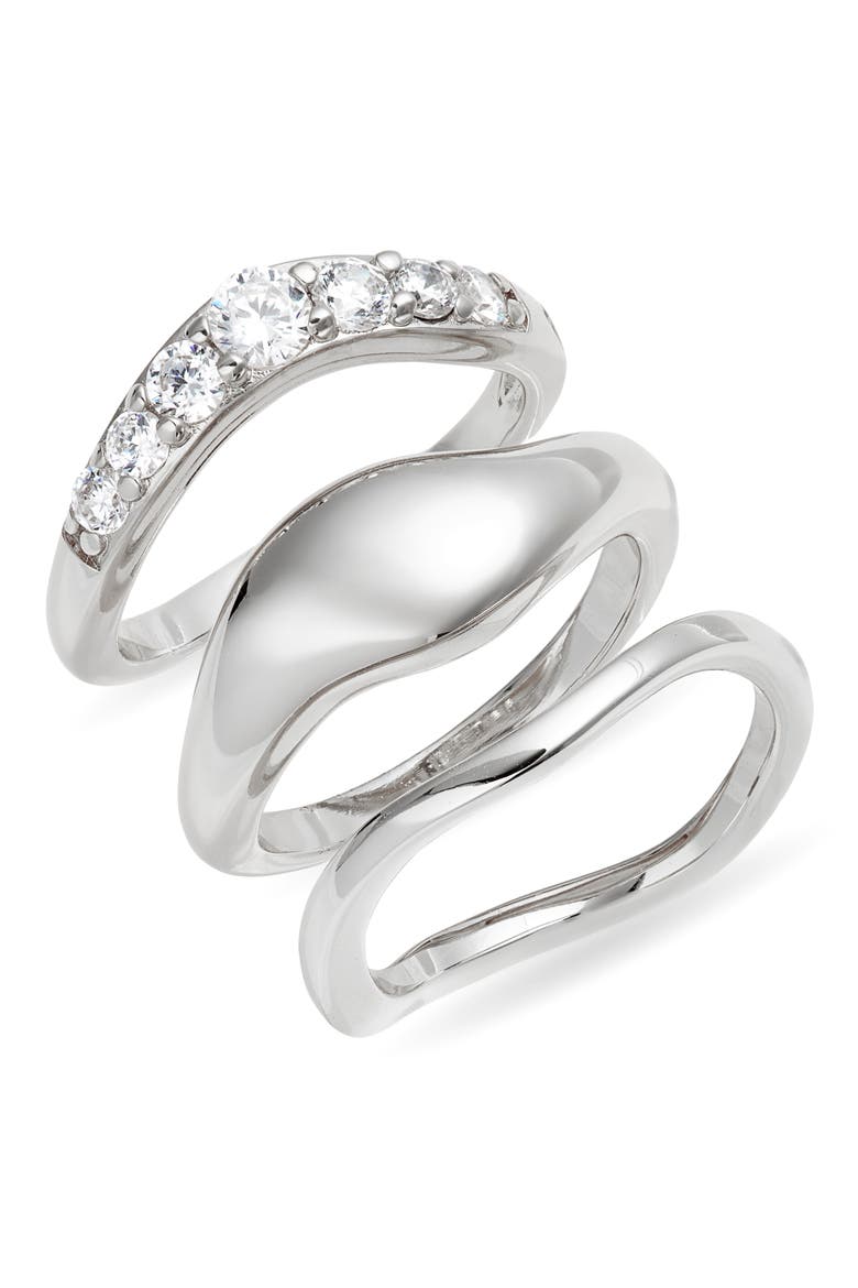 Set of 3 Sculpted Rings, Main, color, CLEAR- SILVER