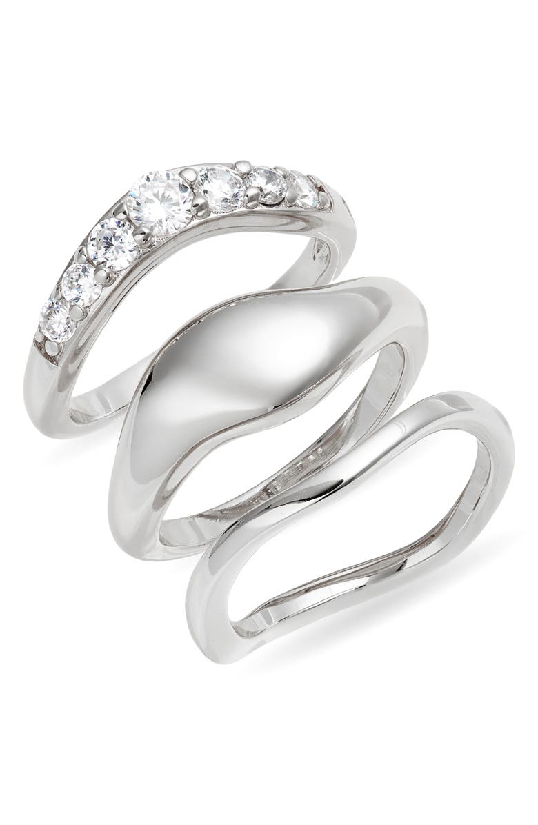 Nordstrom Set of 3 Sculpted Rings, Main, color, Clear- Silver