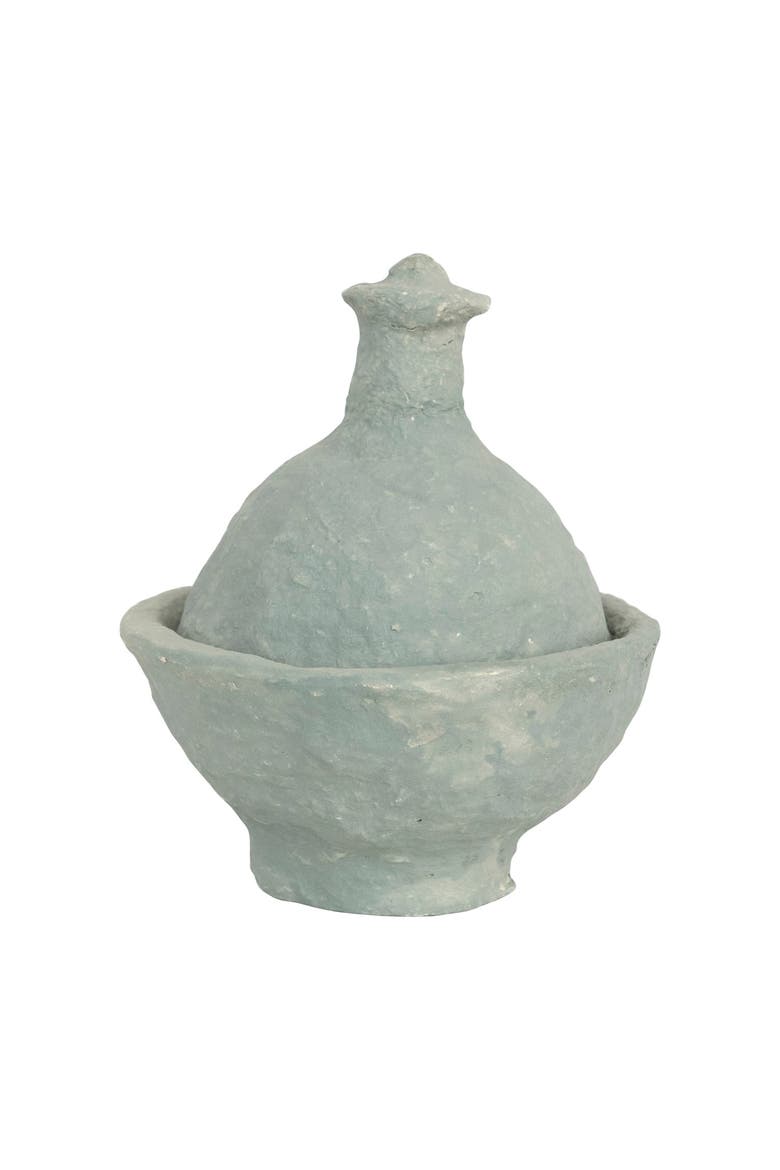 Decorative Handmade Paper Mache Dish with Lid, Main, color, Blue