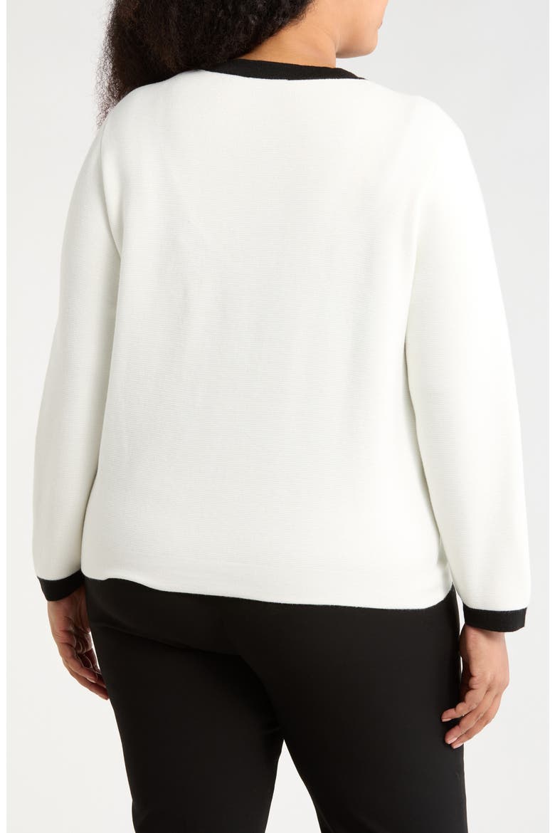 Bow Neck Cardigan, Alternate, color, IVORY/ BLACK
