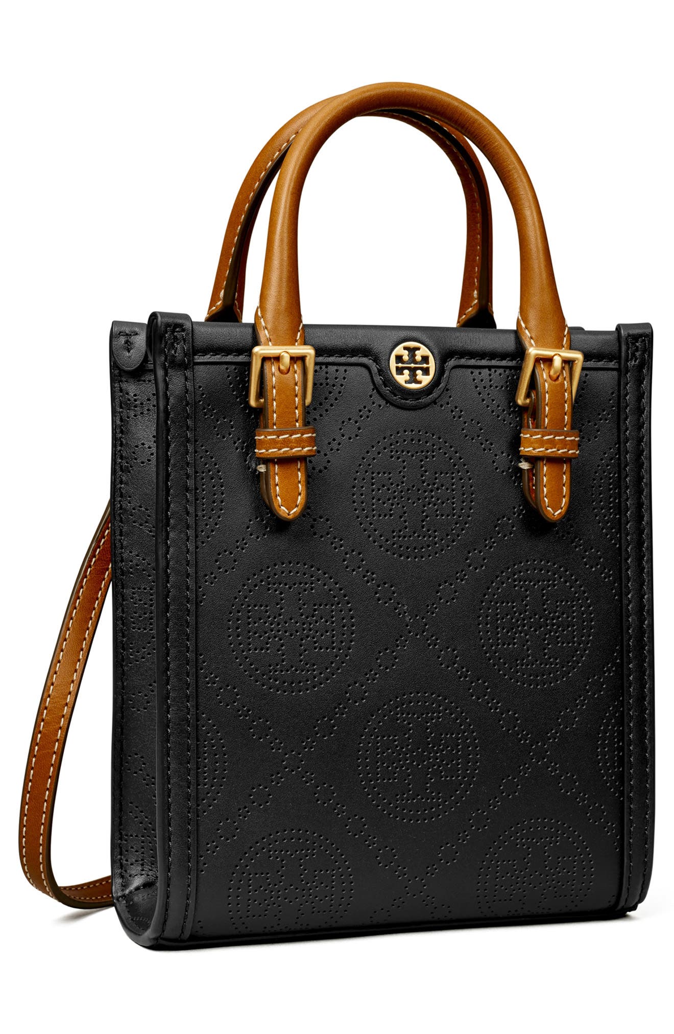 Tory Burch Mini T Monogram Perforated Leather Crossbody Tote, Alternate, color, 