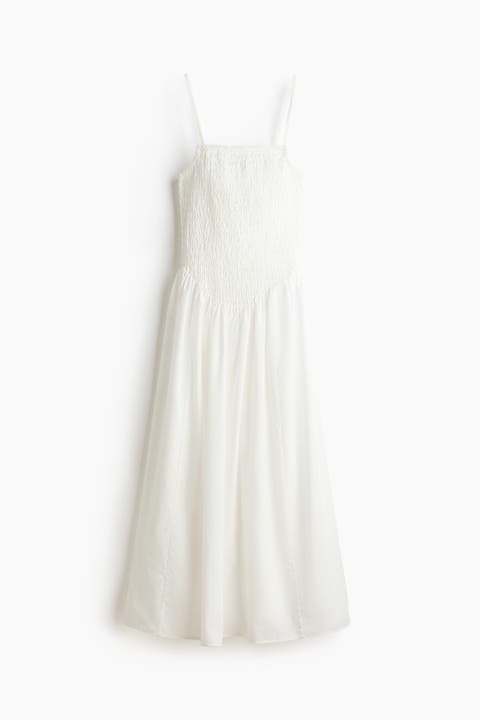 Smocked Flared-skirt Dress