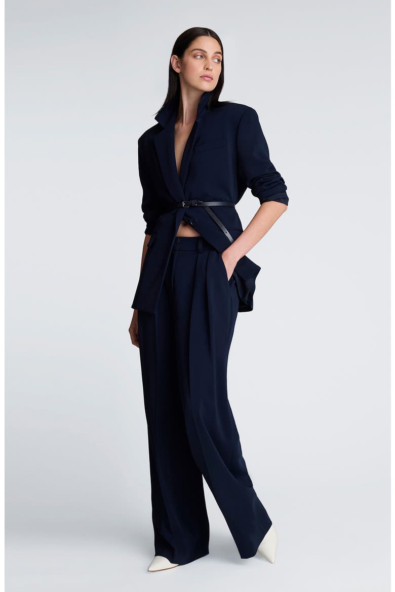 Luxe Twill Belted Blazer, Alternate, color, DARK NAVY