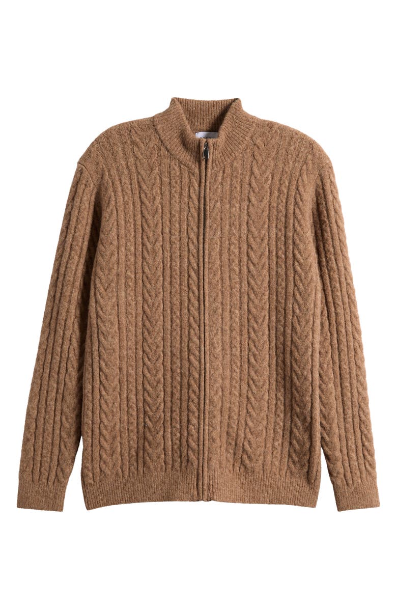 Topman Cable Knit Zip Cardigan, Alternate, color, Tan