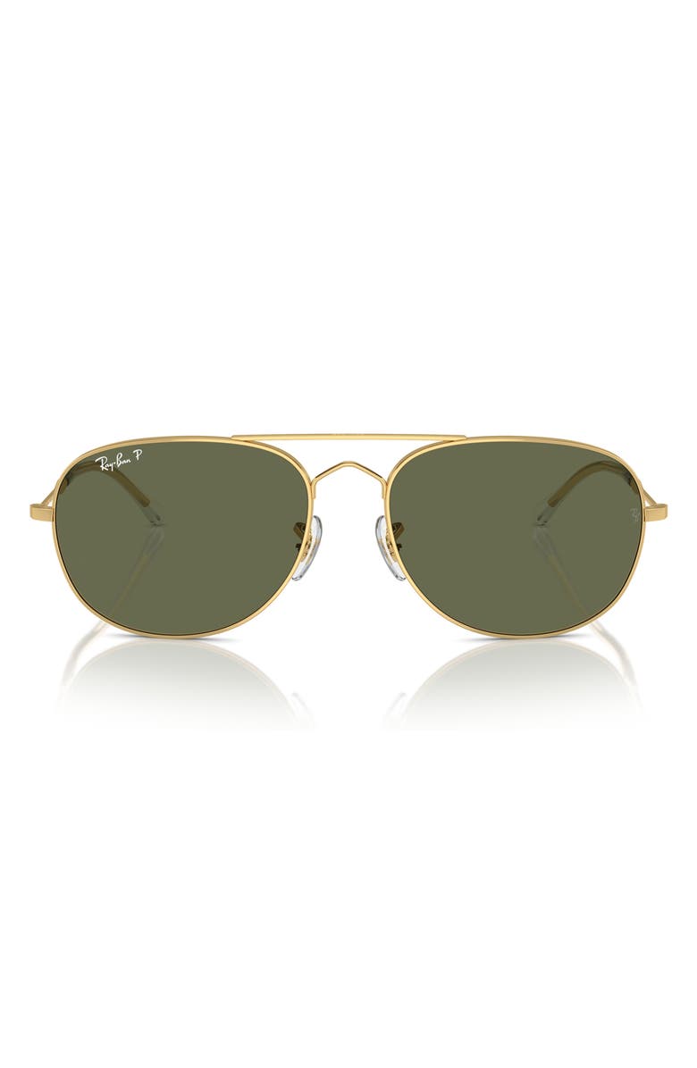 Ray-Ban Bain Bridge 60mm Polarized Pillow Aviator Sunglasses, Main, color, Gold Flash