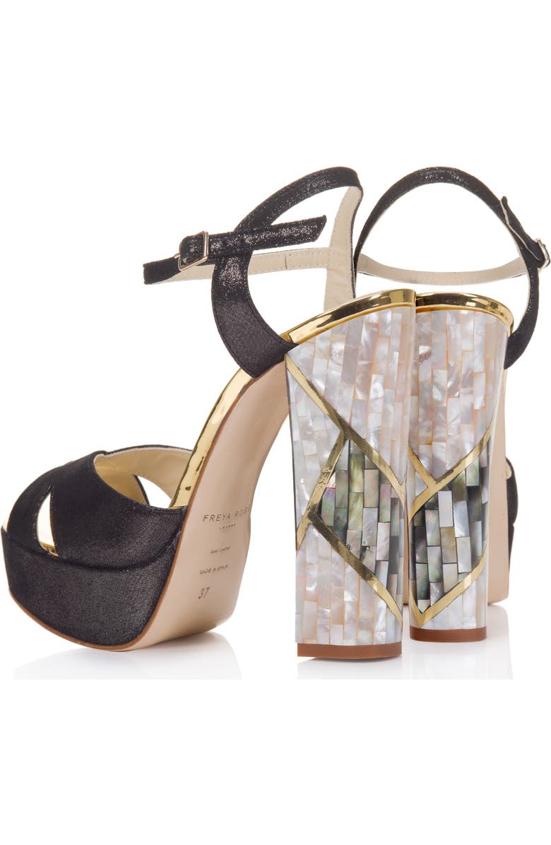 Freya Rose Cher Noir Ankle Strap Pearl Heel Sandal, Alternate, color, Black