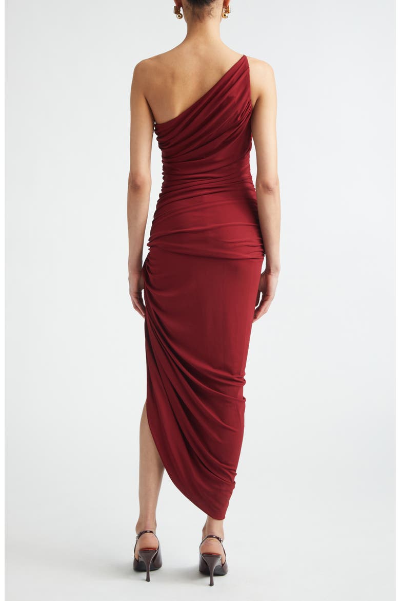 Asymmetric Ruched One-Shoulder Jersey Dress, Alternate, color, RIOJA