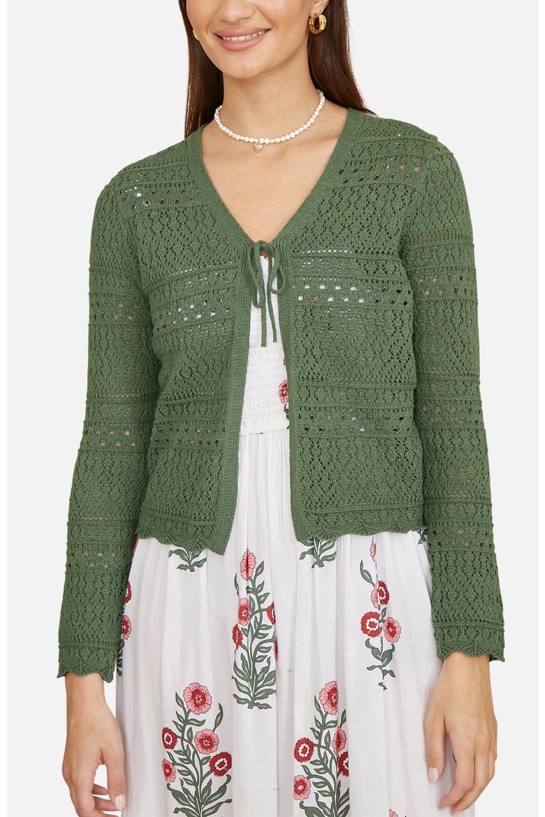 Crochet Tie Front Cardigan, Alternate, color, Green