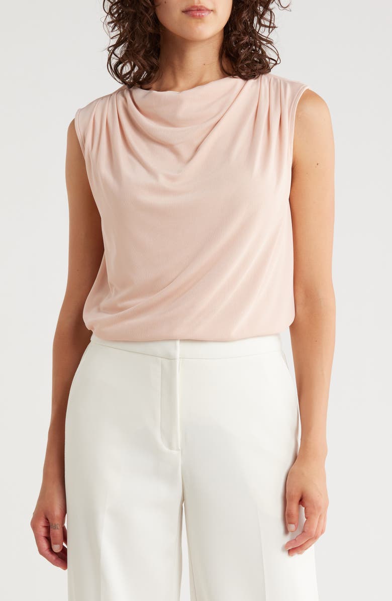 Calvin Klein Cowl Neck Sleeveless Mesh Top, Main, color, Pink Pepper