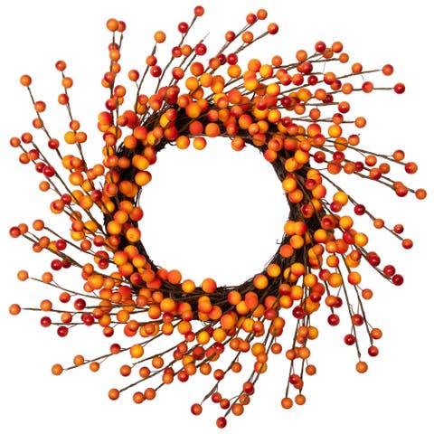 Artificial Berries Fall Harvest Twig Wreath - 14" - Orange and Red - Unlit