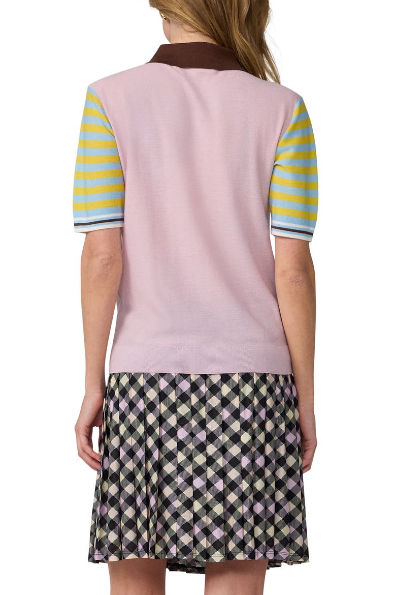 Catrina Striped Merino Wool Polo Sweater, Alternate, color, PINK BROWN