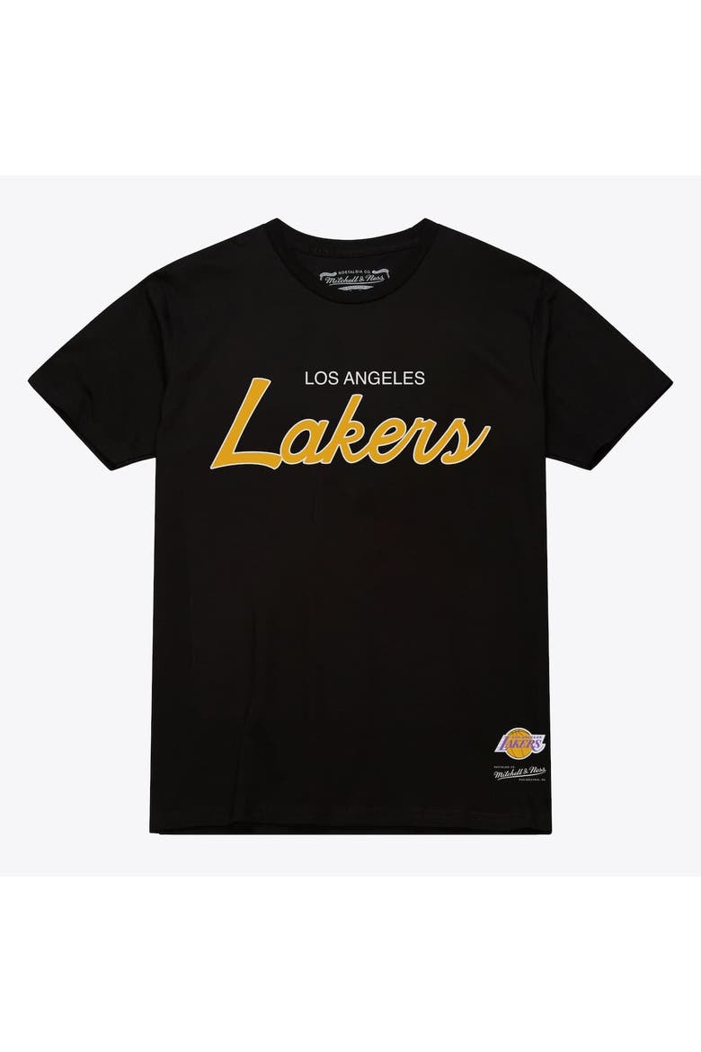 Men's Mitchell & Ness Black Los Angeles Lakers Vintage Wordmark T-Shirt, Main, color, Black