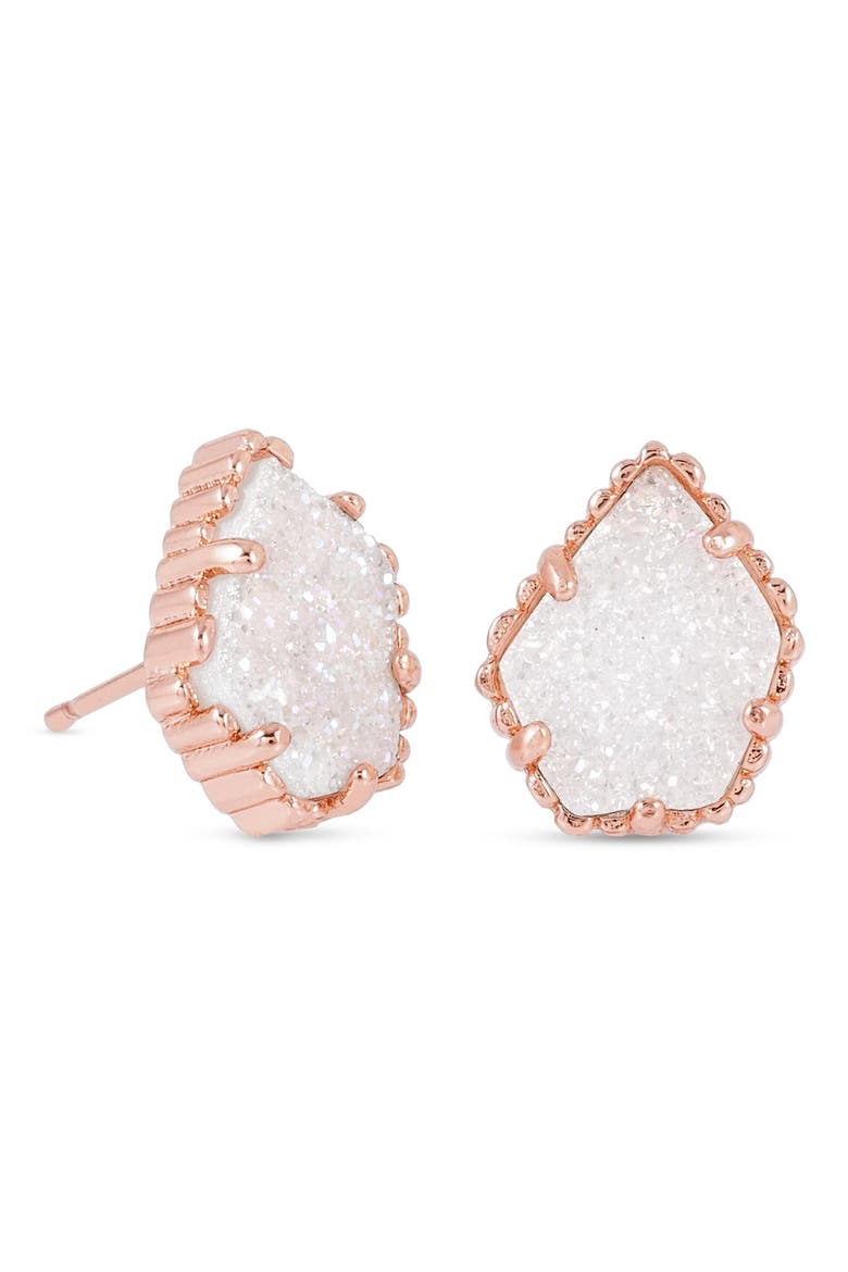 Tessa Stone Stud Earrings, Main, color, IRIDESCENT DRUSY/ ROSE GOLD