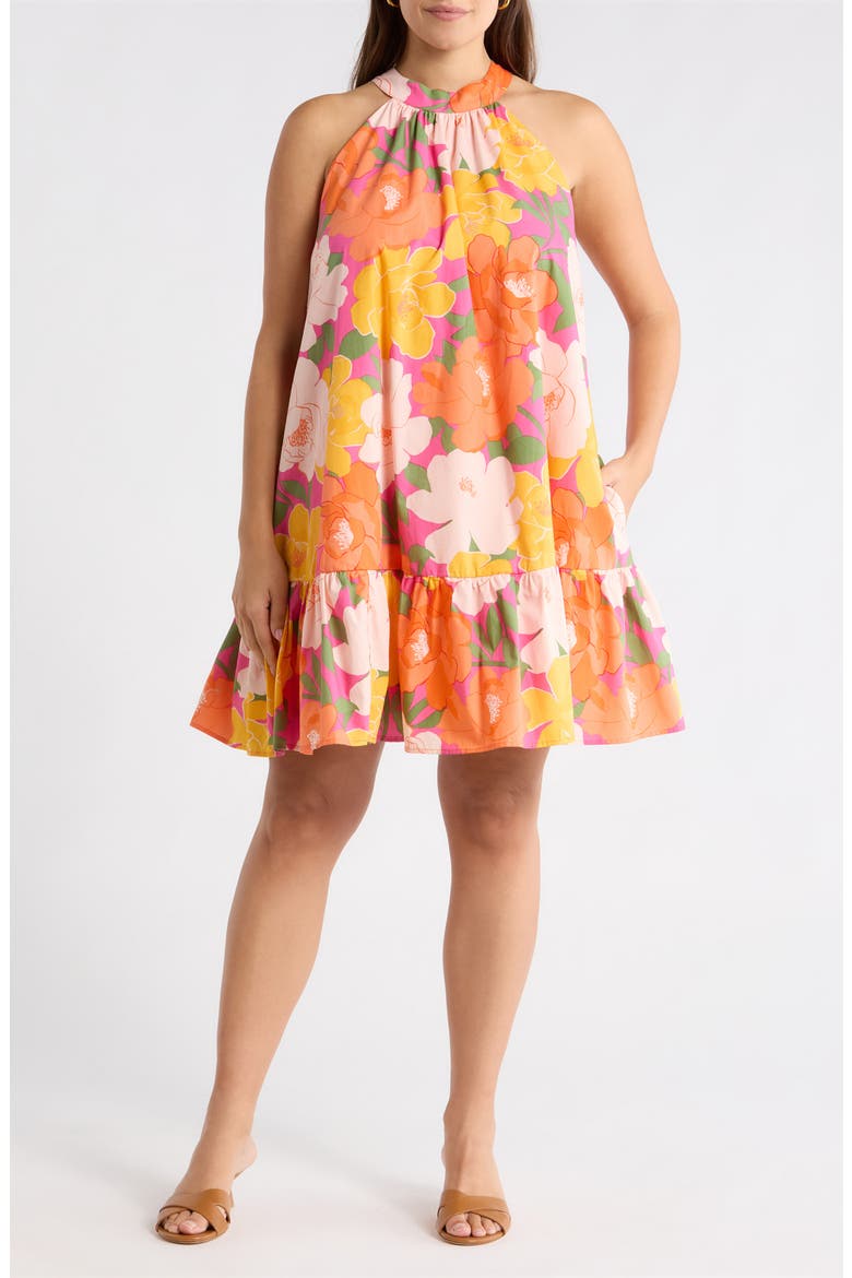 Milley Floral Della Halter Minidress, Main, color, PINK-ORANGE