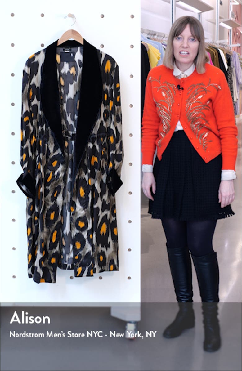 Leopard Print Velvet Trim Robe Jacket, sales video thumbnail