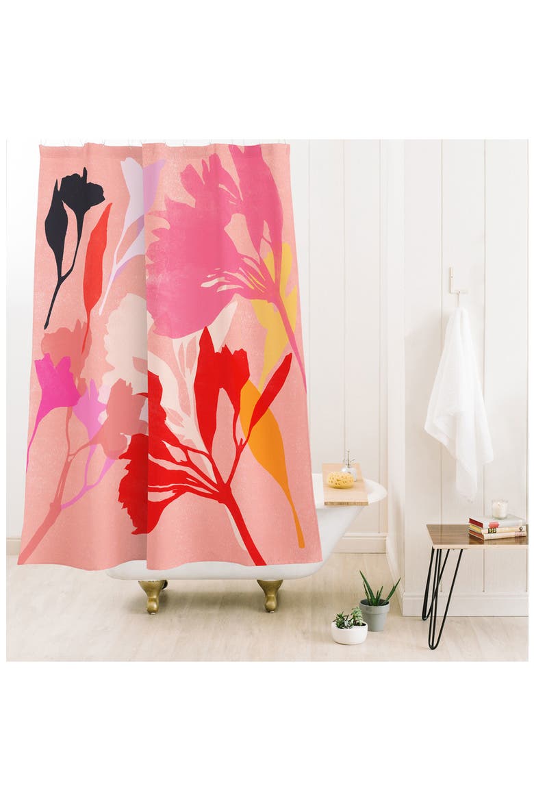 Cat and Moon Shower Curtain, Alternate, color, PINK